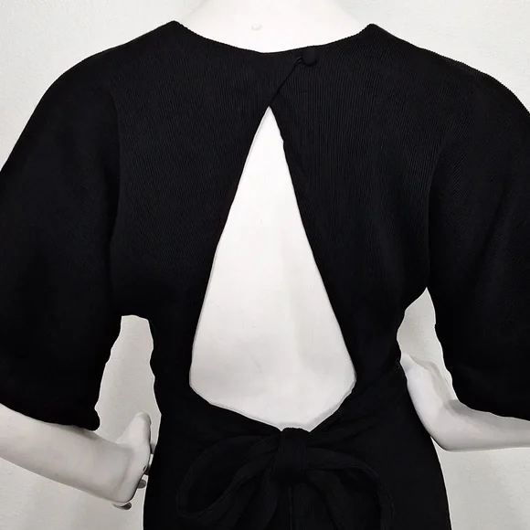 Topshop Black Ribbed Knit W/Open Back Bow Tie Midi Cocktail Dress Size US 6 - Picture 6 of 13